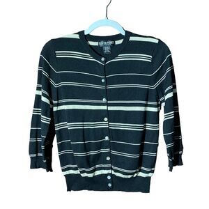 Oliver Perry Knitwear Silk/Cotton Blend Striped Lightweight Cardigan Women's M
